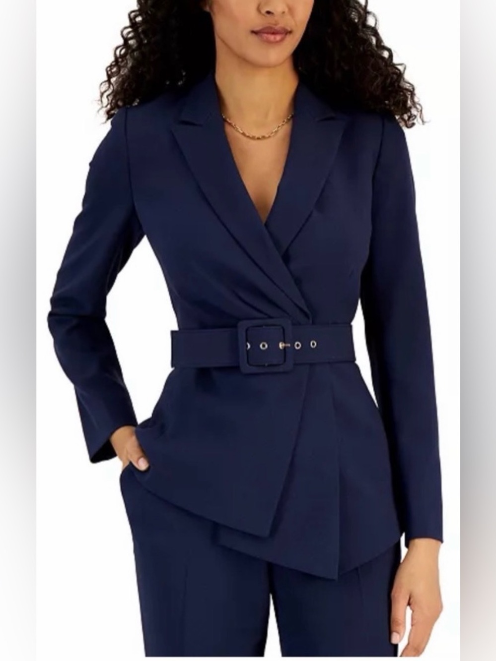 NWOT Tahari ASL Asymmetrical 1 button blazer dark navy blue size 16